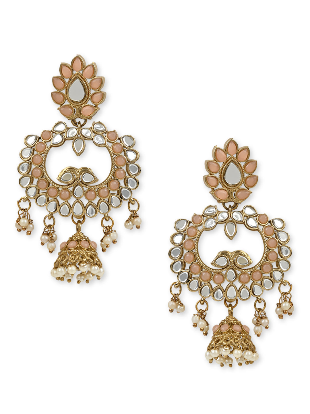 Women's I Jewels 18K Gold Plated Traditional Meenakari Kundan & Stone Studded Chandbali Earrings (E2950Pe)