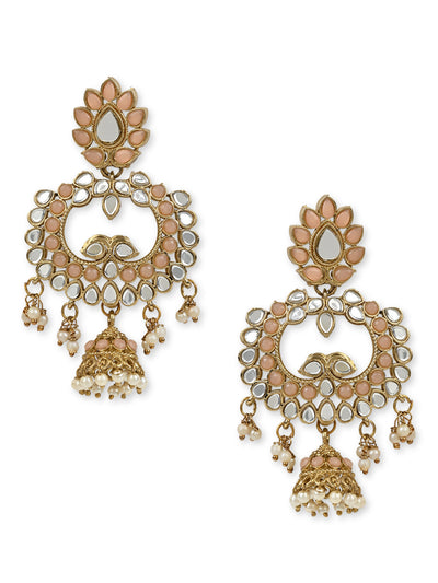 Women's I Jewels 18K Gold Plated Traditional Meenakari Kundan & Stone Studded Chandbali Earrings (E2950Pe)