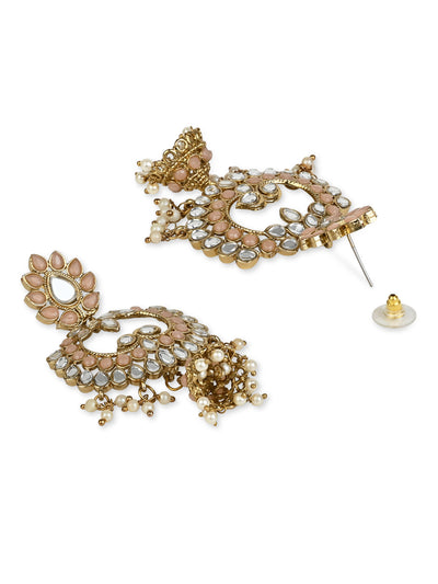 Women's I Jewels 18K Gold Plated Traditional Meenakari Kundan & Stone Studded Chandbali Earrings (E2950Pe)