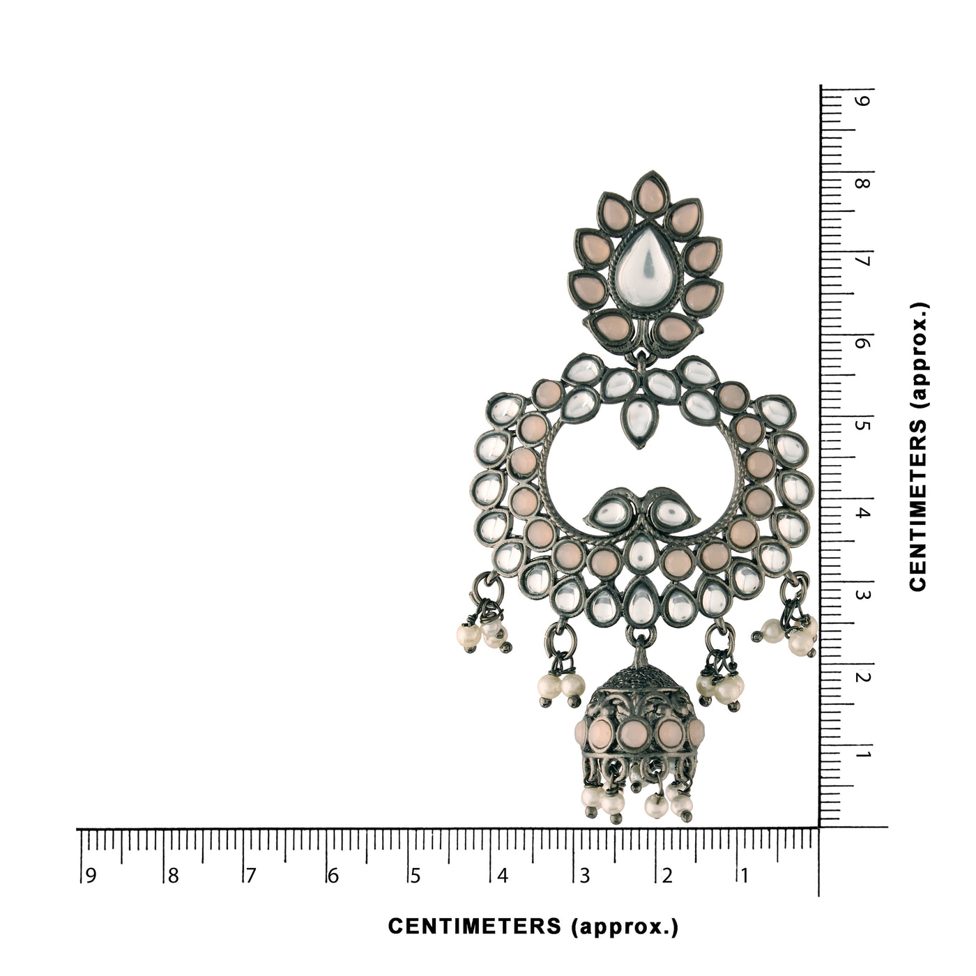 Women's I Jewels 18K Silver Oxidised Traditional Kundan & Stone Studded Jhumka Earrings (E2950Zpe)