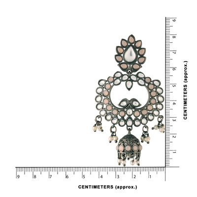 Women's I Jewels 18K Silver Oxidised Traditional Kundan & Stone Studded Jhumka Earrings (E2950Zpe)