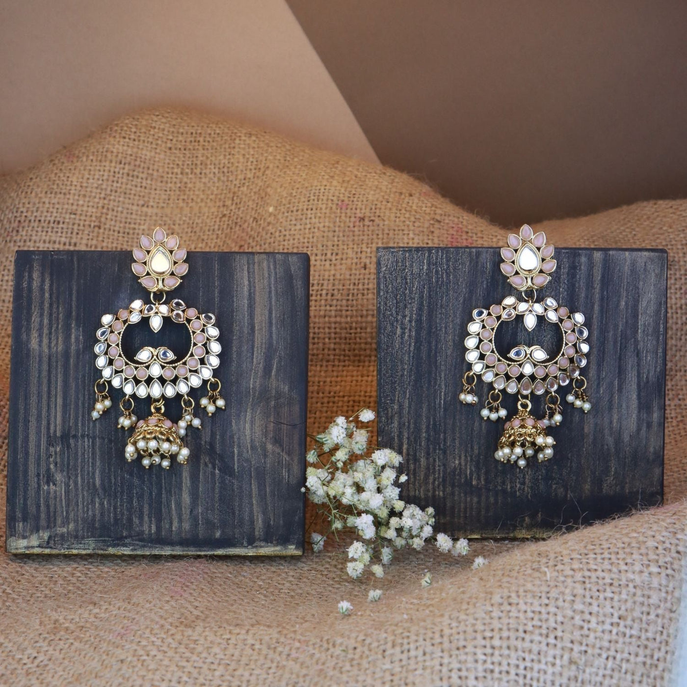 Women's I Jewels 18K Gold Plated Traditional Meenakari Kundan & Stone Studded Chandbali Earrings (E2950Pe)