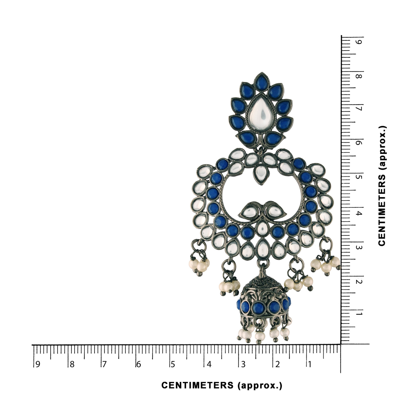 Women's I Jewels 18K Silver Oxidised Traditional Kundan & Stone Studded Jhumka Earrings (E2950Zbl)