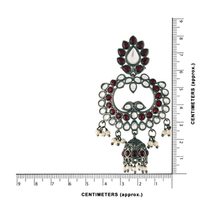 Women's I Jewels 18K Silver Oxidised Traditional Kundan & Stone Studded Jhumka Earrings (E2950Zm)