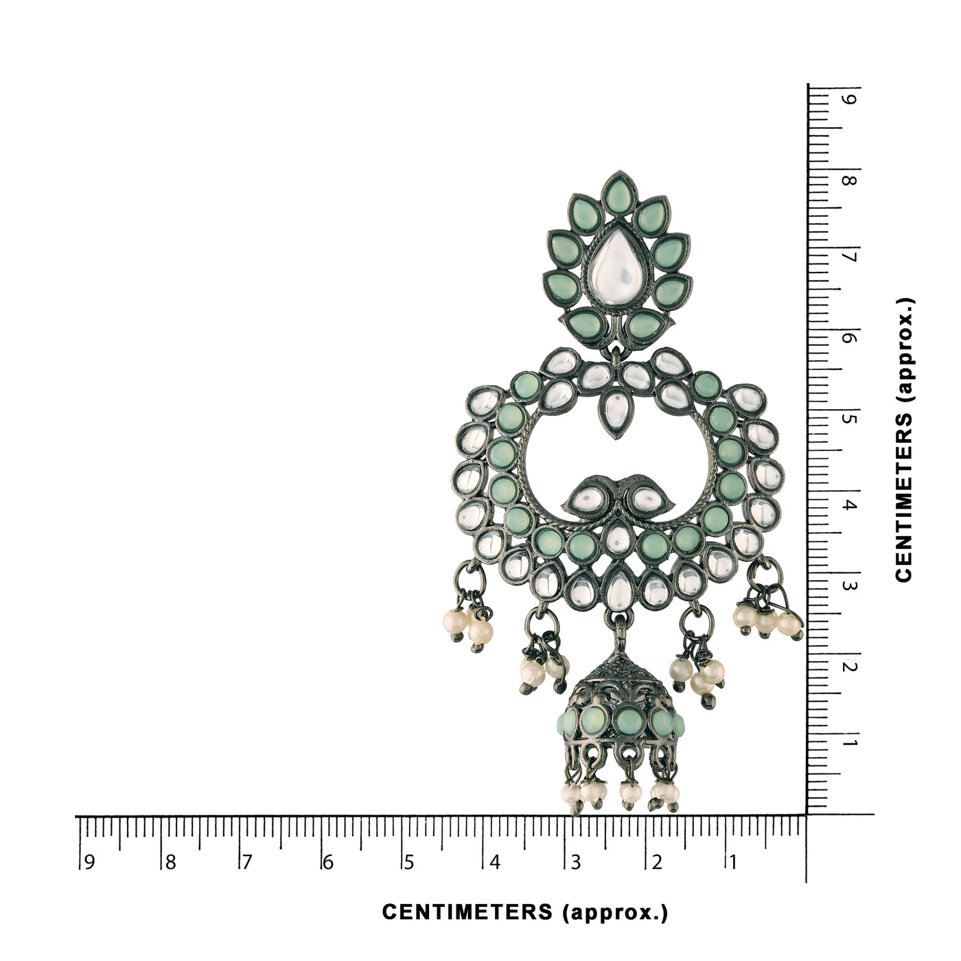 Women's I Jewels 18K Silver Oxidised Traditional Kundan & Stone Studded Jhumka Earrings (E2950Zmin)