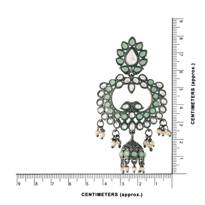Women's I Jewels 18K Silver Oxidised Traditional Kundan & Stone Studded Jhumka Earrings (E2950Zmin)