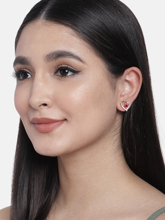 Women's I Jewels Valentine'S Special Rose Gold-Plated Heart Shaped Studs (E2972R)