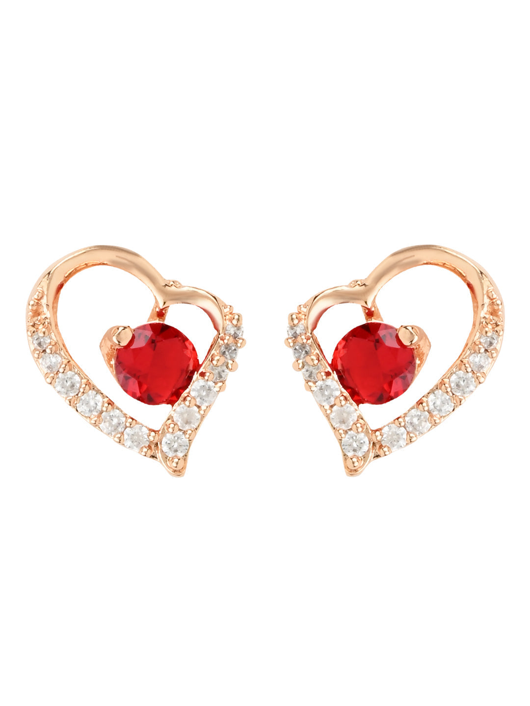 Women's I Jewels Valentine'S Special Rose Gold-Plated Heart Shaped Studs (E2972R)