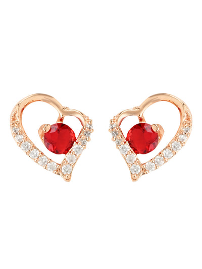 Women's I Jewels Valentine'S Special Rose Gold-Plated Heart Shaped Studs (E2972R)