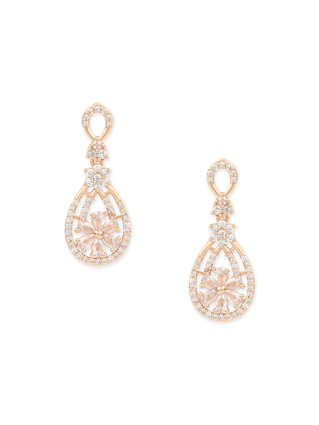 Women's I Jewels Valentine'S Special Rose Gold Plated & White Ad Studded Drop Earrings (E2976)