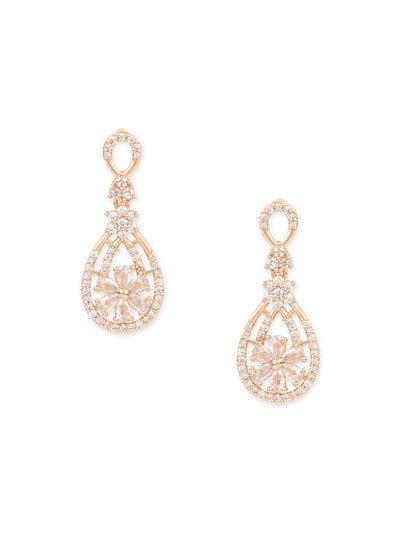 Women's I Jewels Valentine'S Special Rose Gold Plated & White Ad Studded Drop Earrings (E2976)