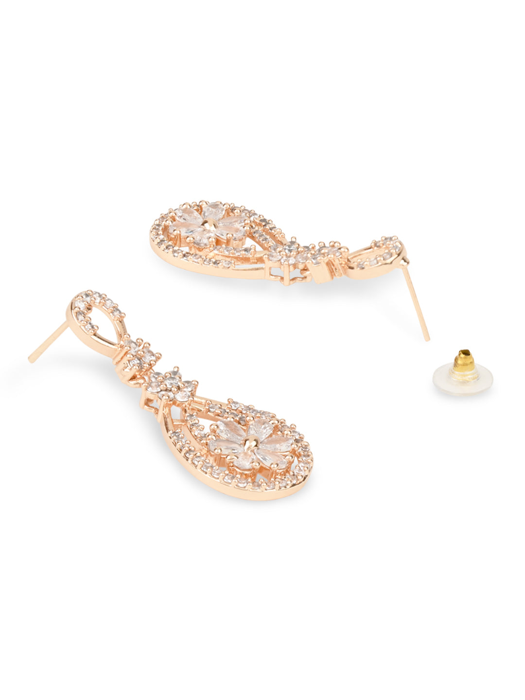 Women's I Jewels Valentine'S Special Rose Gold Plated & White Ad Studded Drop Earrings (E2976)