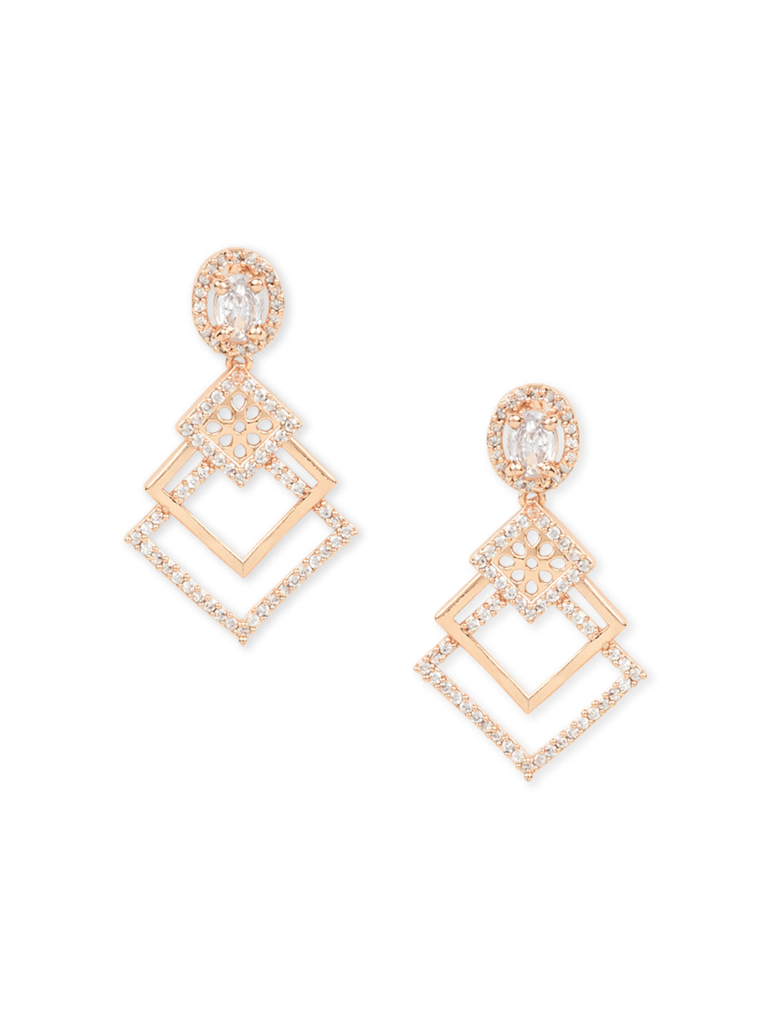 Women's I Jewels Valentine'S Special Rose Gold Plated & White Ad Studded Drop Earrings (E2977)