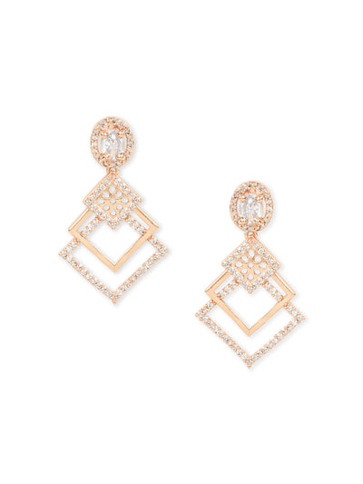 Women's I Jewels Valentine'S Special Rose Gold Plated & White Ad Studded Drop Earrings (E2977)