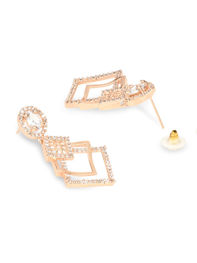 Women's I Jewels Valentine'S Special Rose Gold Plated & White Ad Studded Drop Earrings (E2977)
