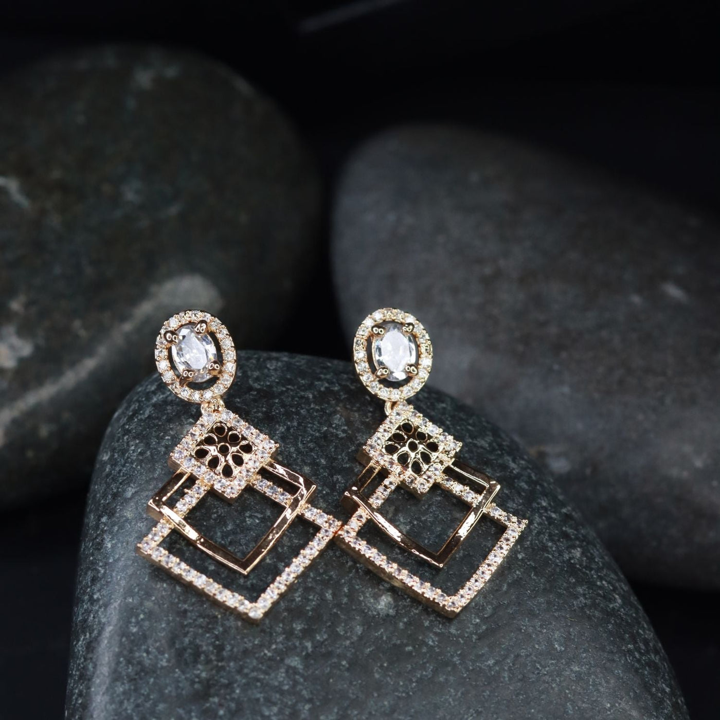Women's I Jewels Valentine'S Special Rose Gold Plated & White Ad Studded Drop Earrings (E2977)