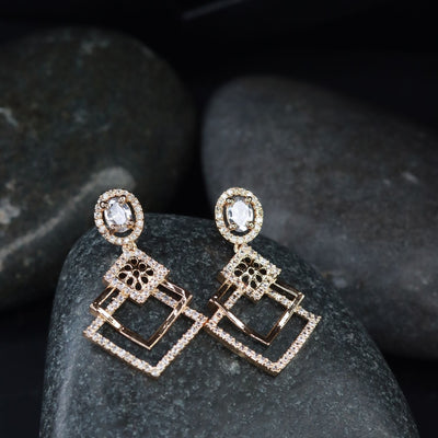 Women's I Jewels Valentine'S Special Rose Gold Plated & White Ad Studded Drop Earrings (E2977)