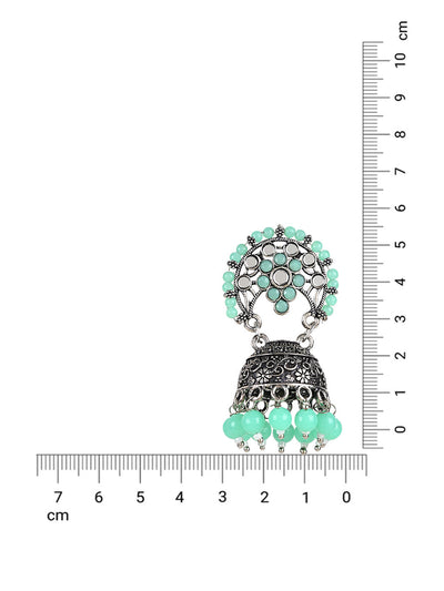 Women's 18K Silver Oxidised Traditional Kundan & Stone Studded Jhumka Earrings (E3061Zmin)