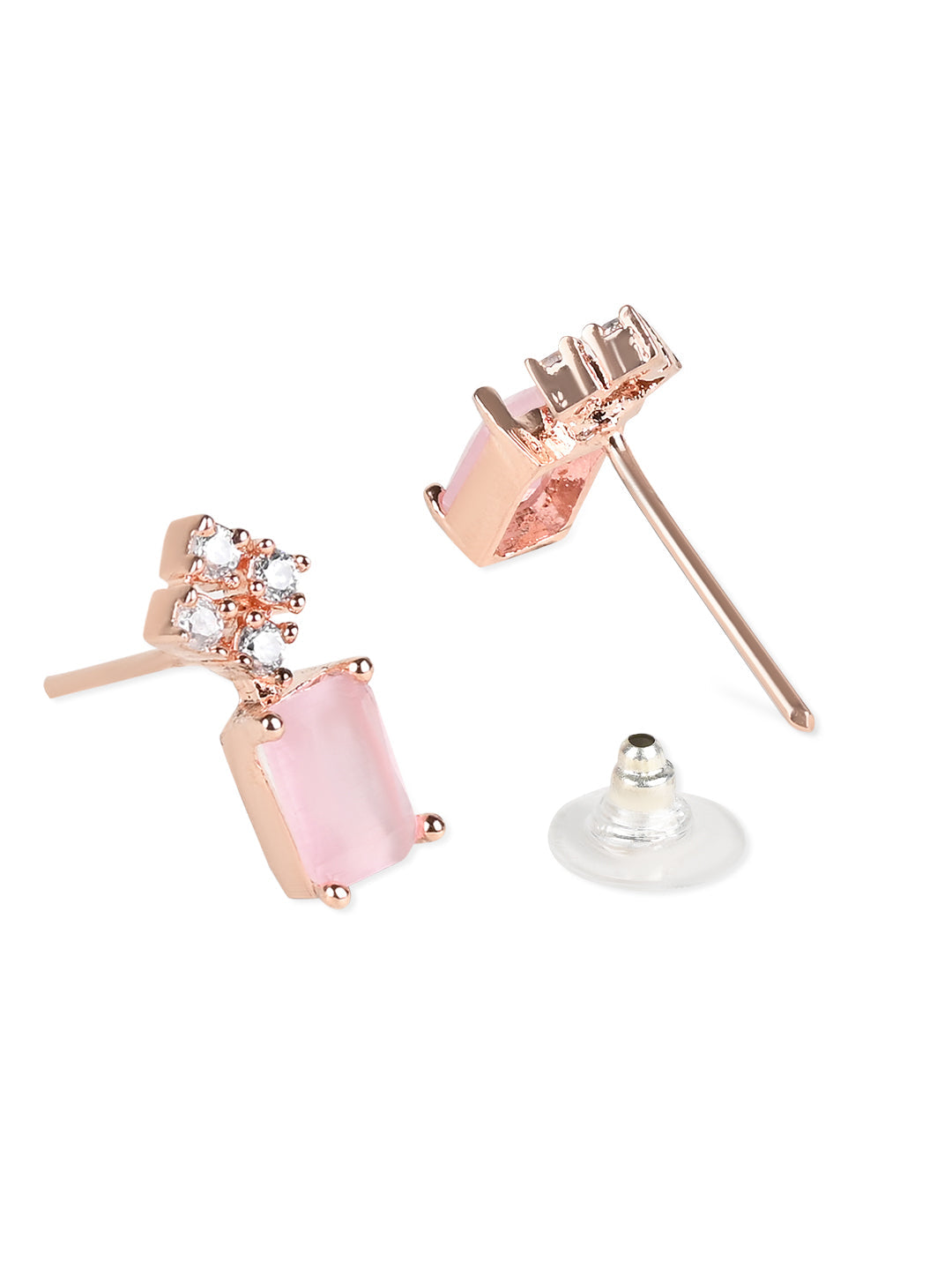 Women's Valentine'S Special 18K Rose Gold Plated Pink Cz & American Diamond Beautiful Studs Earrings (E3069Pi)