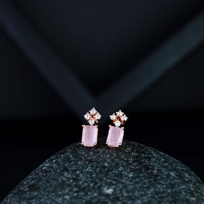 Women's Valentine'S Special 18K Rose Gold Plated Pink Cz & American Diamond Beautiful Studs Earrings (E3069Pi)