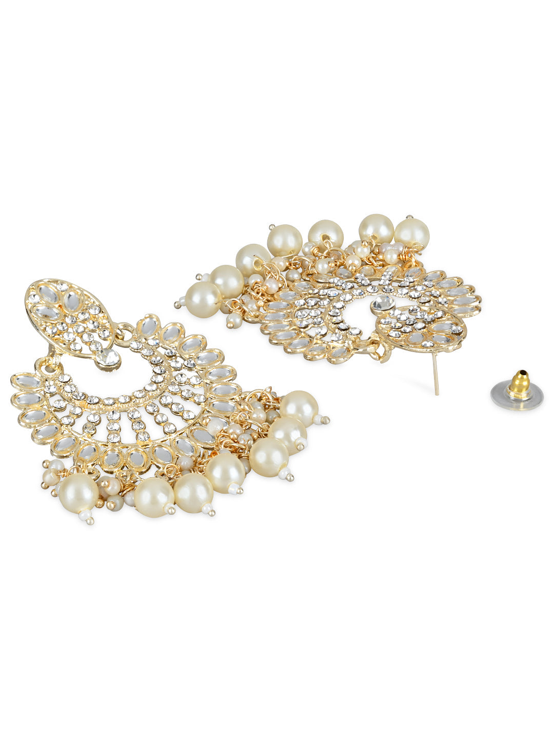 Women's 18K Gold Plated Intricately Designed Traditional Chandbali Earrings Glided With Kundans & Pearls (E3076W)