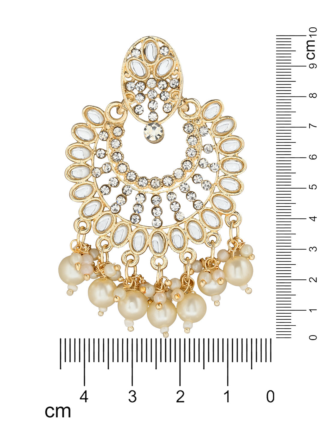 Women's 18K Gold Plated Intricately Designed Traditional Chandbali Earrings Glided With Kundans & Pearls (E3076W)