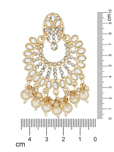 Women's 18K Gold Plated Intricately Designed Traditional Chandbali Earrings Glided With Kundans & Pearls (E3076W)