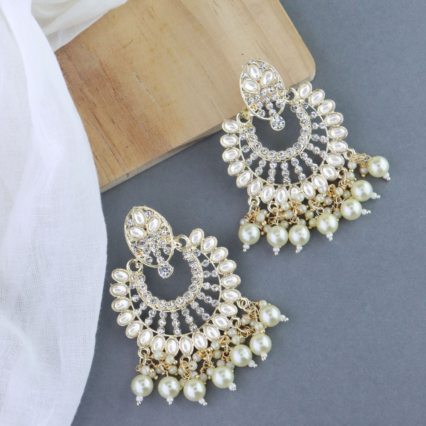 Women's 18K Gold Plated Intricately Designed Traditional Chandbali Earrings Glided With Kundans & Pearls (E3076W)