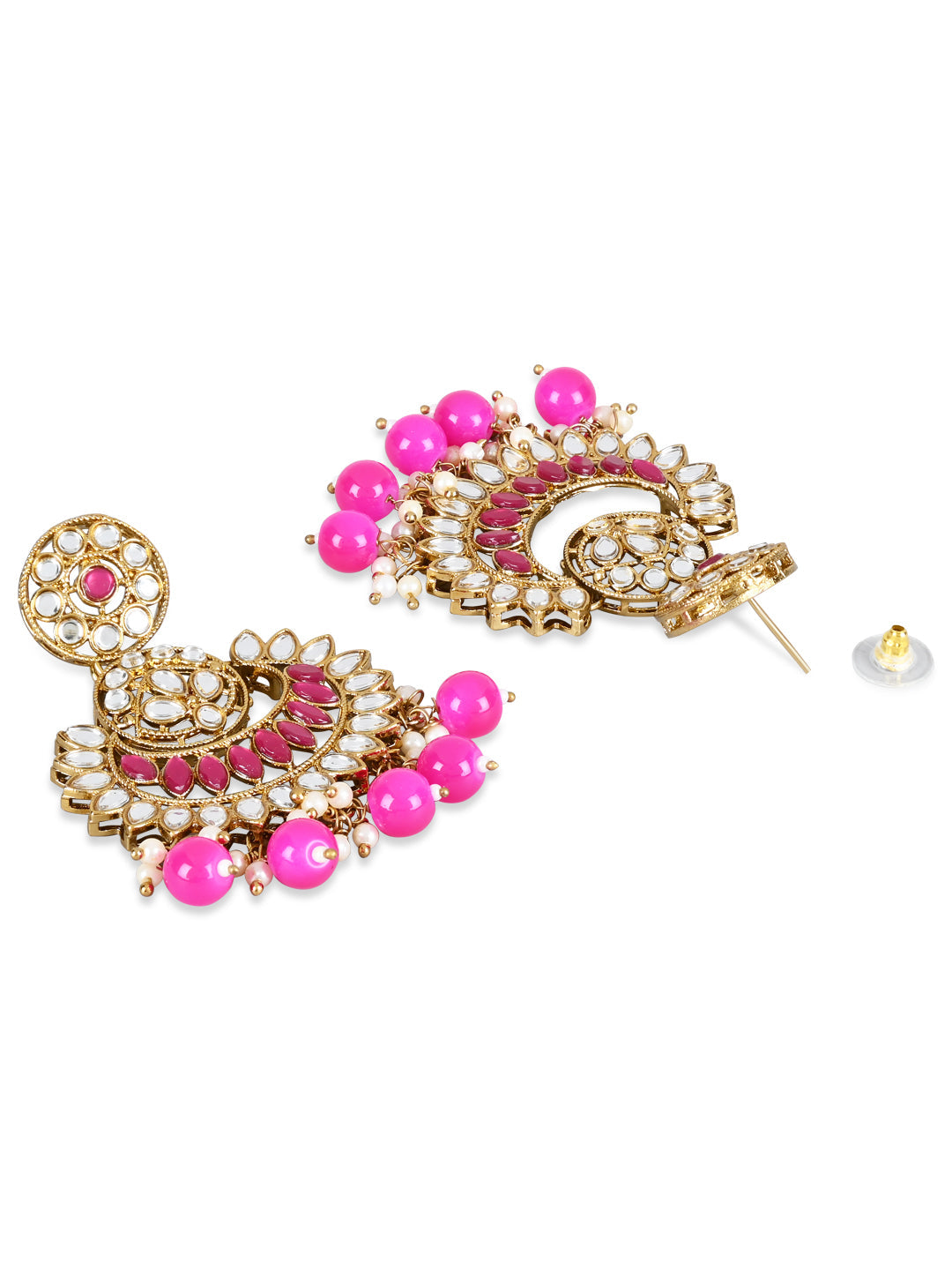 Women's 18K Gold Plated Traditional Kundan & Stone Studded Chandbali Earrings (E3079Q)
