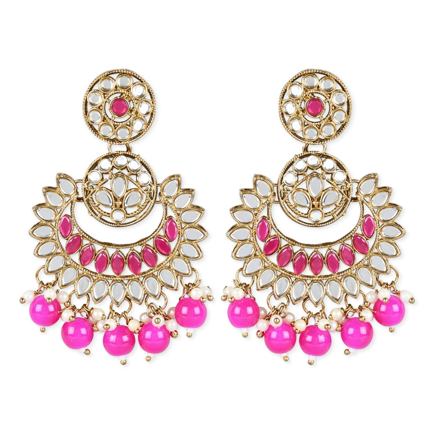 Women's 18K Gold Plated Traditional Kundan & Stone Studded Chandbali Earrings (E3079Q)