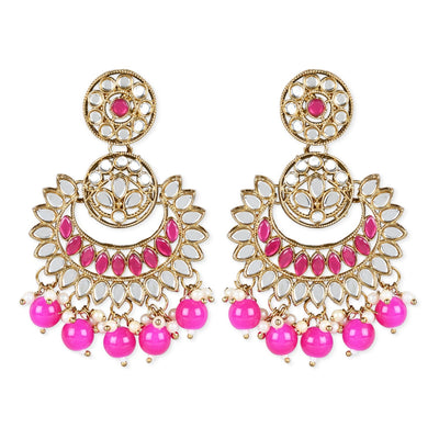 Women's 18K Gold Plated Traditional Kundan & Stone Studded Chandbali Earrings (E3079Q)
