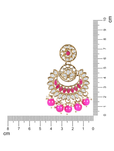 Women's 18K Gold Plated Traditional Kundan & Stone Studded Chandbali Earrings (E3079Q)