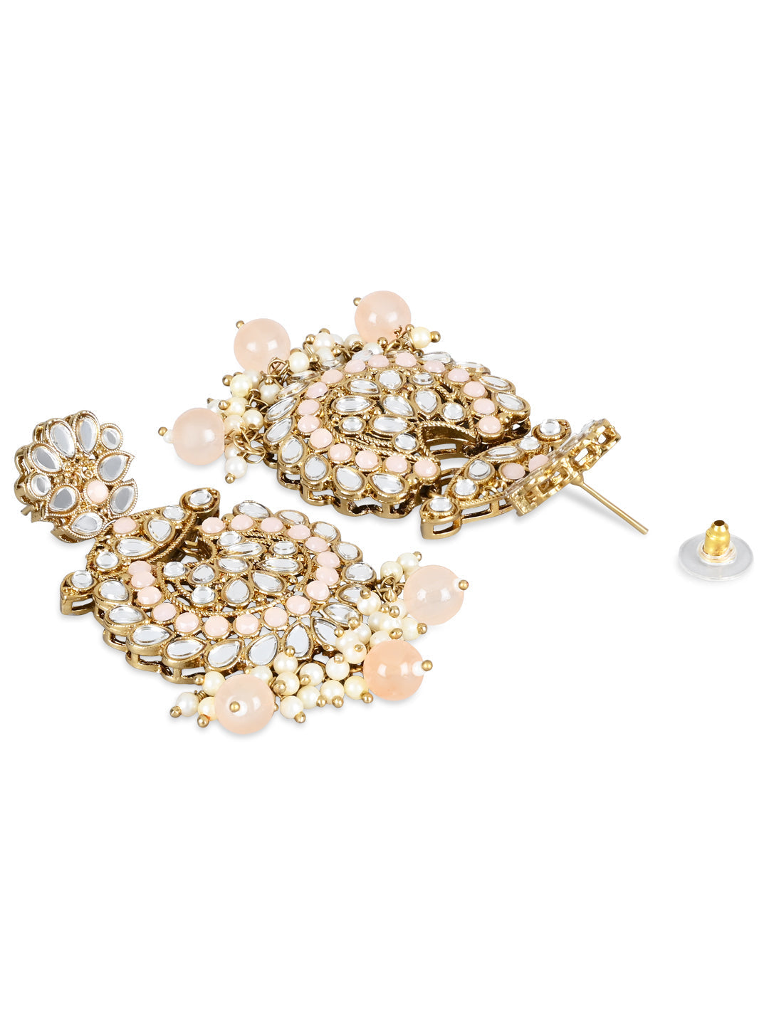 Women's 18K Gold Plated Traditional Kundan & Stone Studded Chandbali Earrings (E3080Pe)