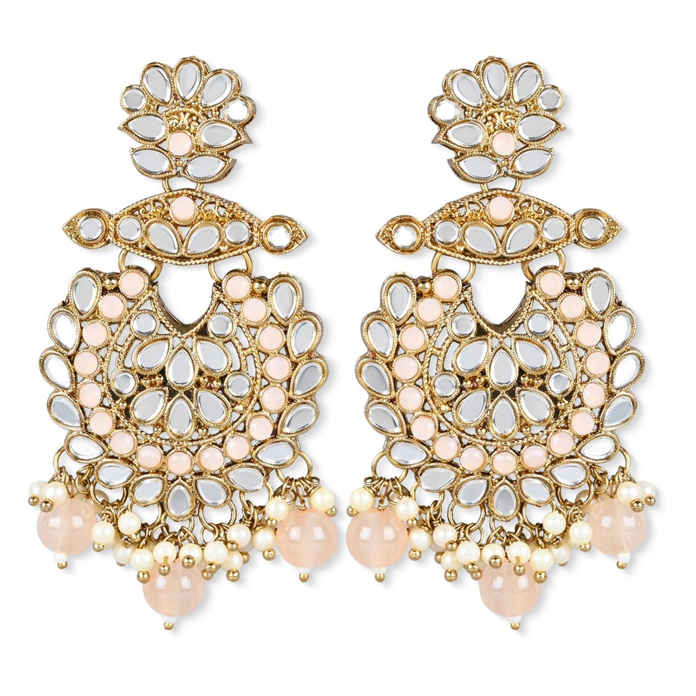 Women's 18K Gold Plated Traditional Kundan & Stone Studded Chandbali Earrings (E3080Pe)