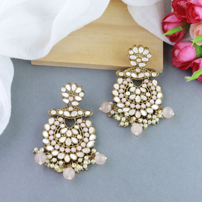 Women's 18K Gold Plated Traditional Kundan & Stone Studded Chandbali Earrings (E3080Pe)