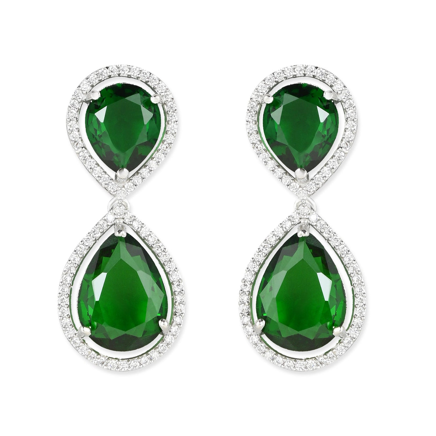 Women's 18K Silver Plated Green Cz & American Diamond Stone Studded Beautiful Earrings