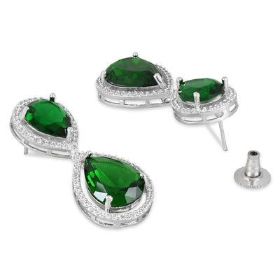 Women's 18K Silver Plated Green Cz & American Diamond Stone Studded Beautiful Earrings