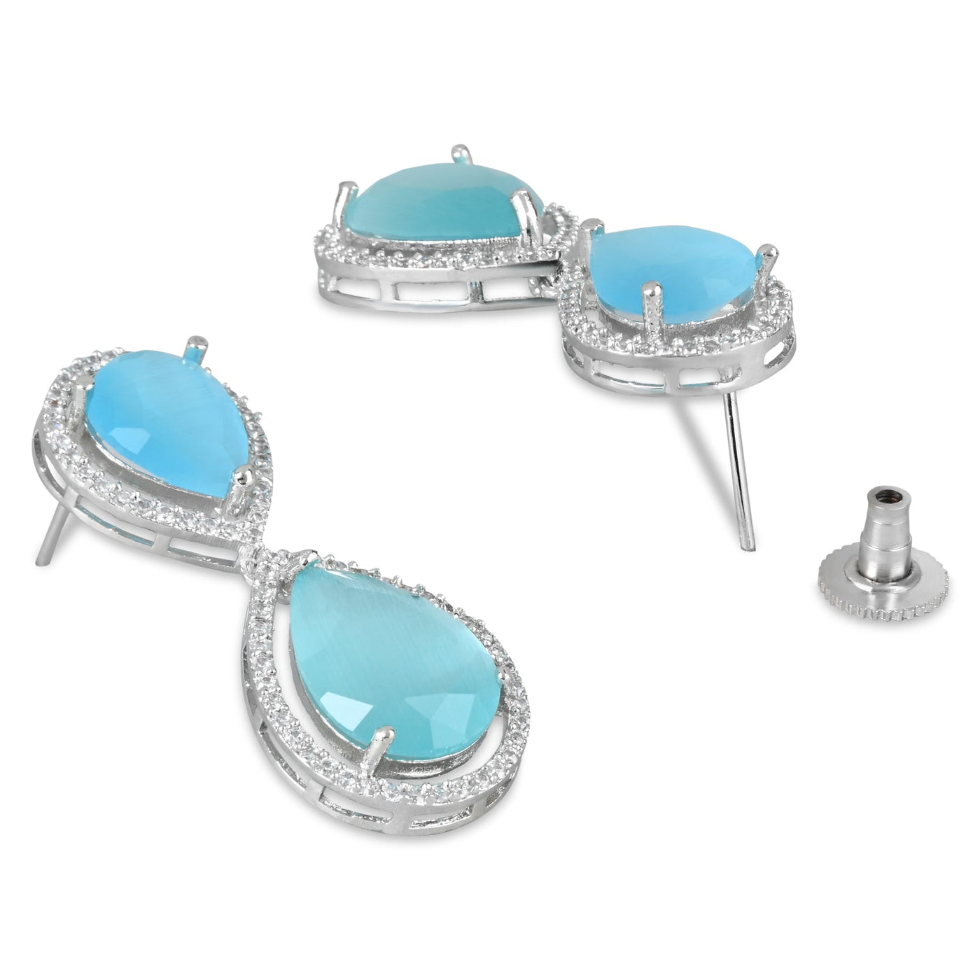Women's 18K Silver Plated Blue Cz & American Diamond Stone Studded Beautiful Earrings