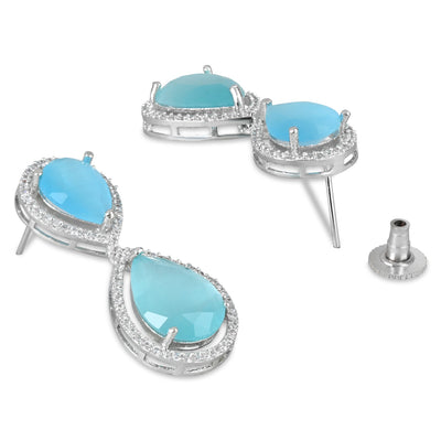 Women's 18K Silver Plated Blue Cz & American Diamond Stone Studded Beautiful Earrings