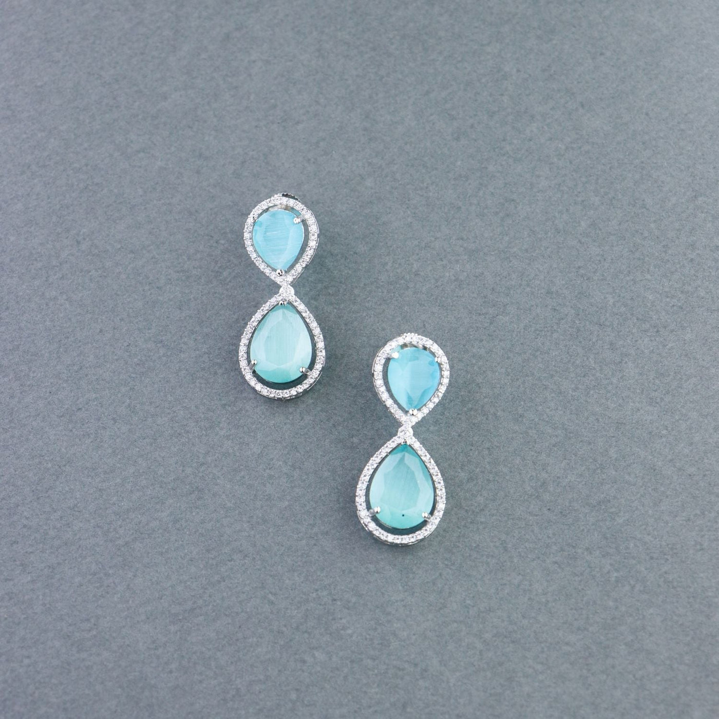 Women's 18K Silver Plated Blue Cz & American Diamond Stone Studded Beautiful Earrings