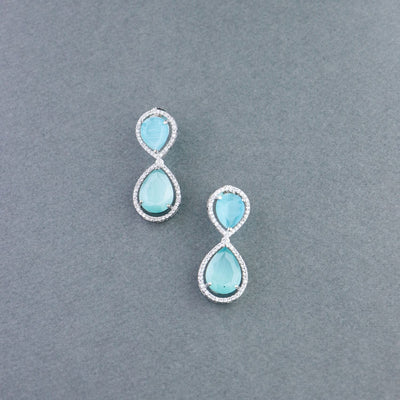 Women's 18K Silver Plated Blue Cz & American Diamond Stone Studded Beautiful Earrings