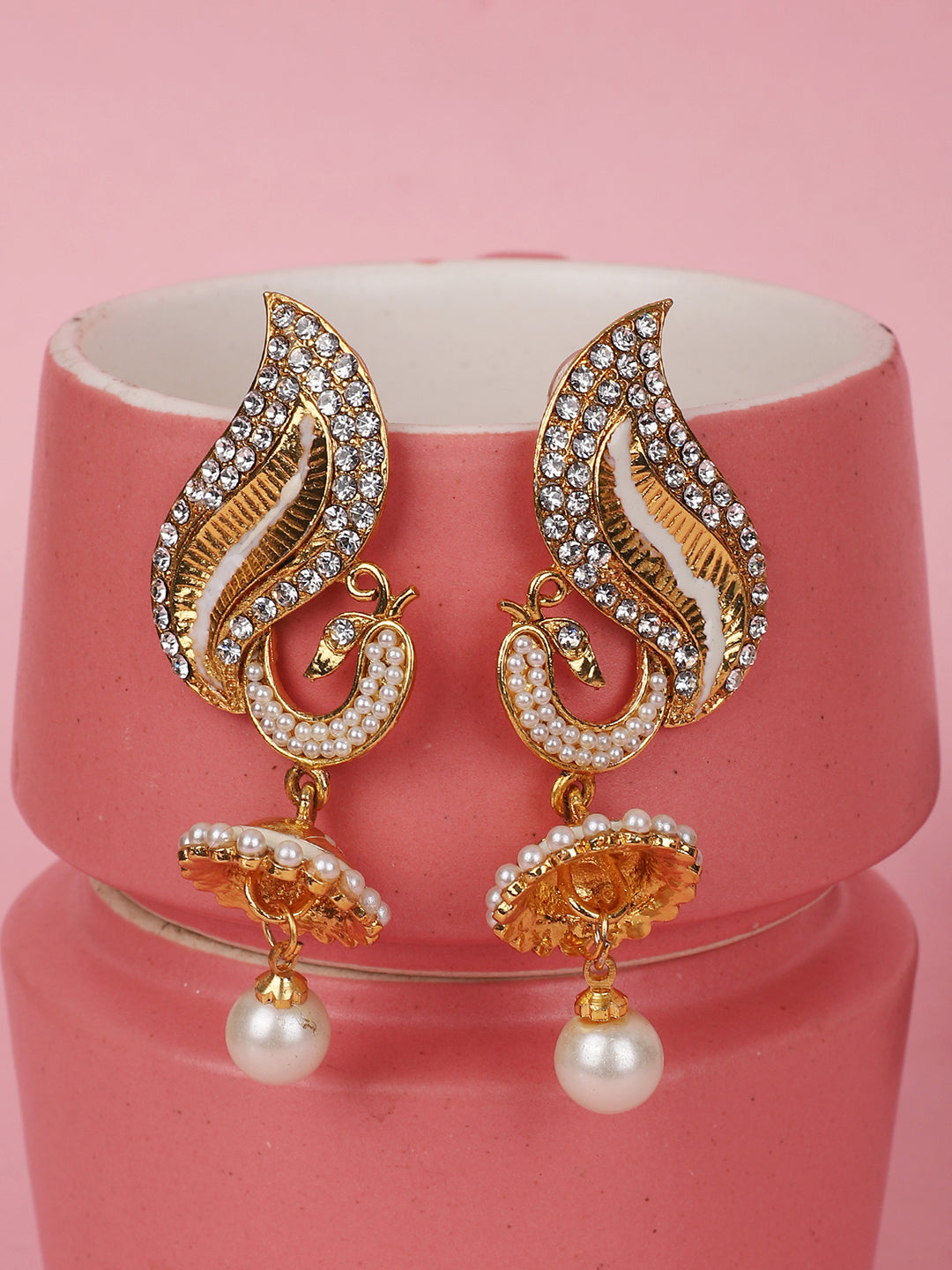 Women's Peacock Shape Gold Tone Stylish Meenakari Jhumka Earring