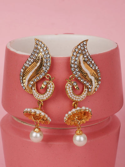Women's Peacock Shape Gold Tone Stylish Meenakari Jhumka Earring