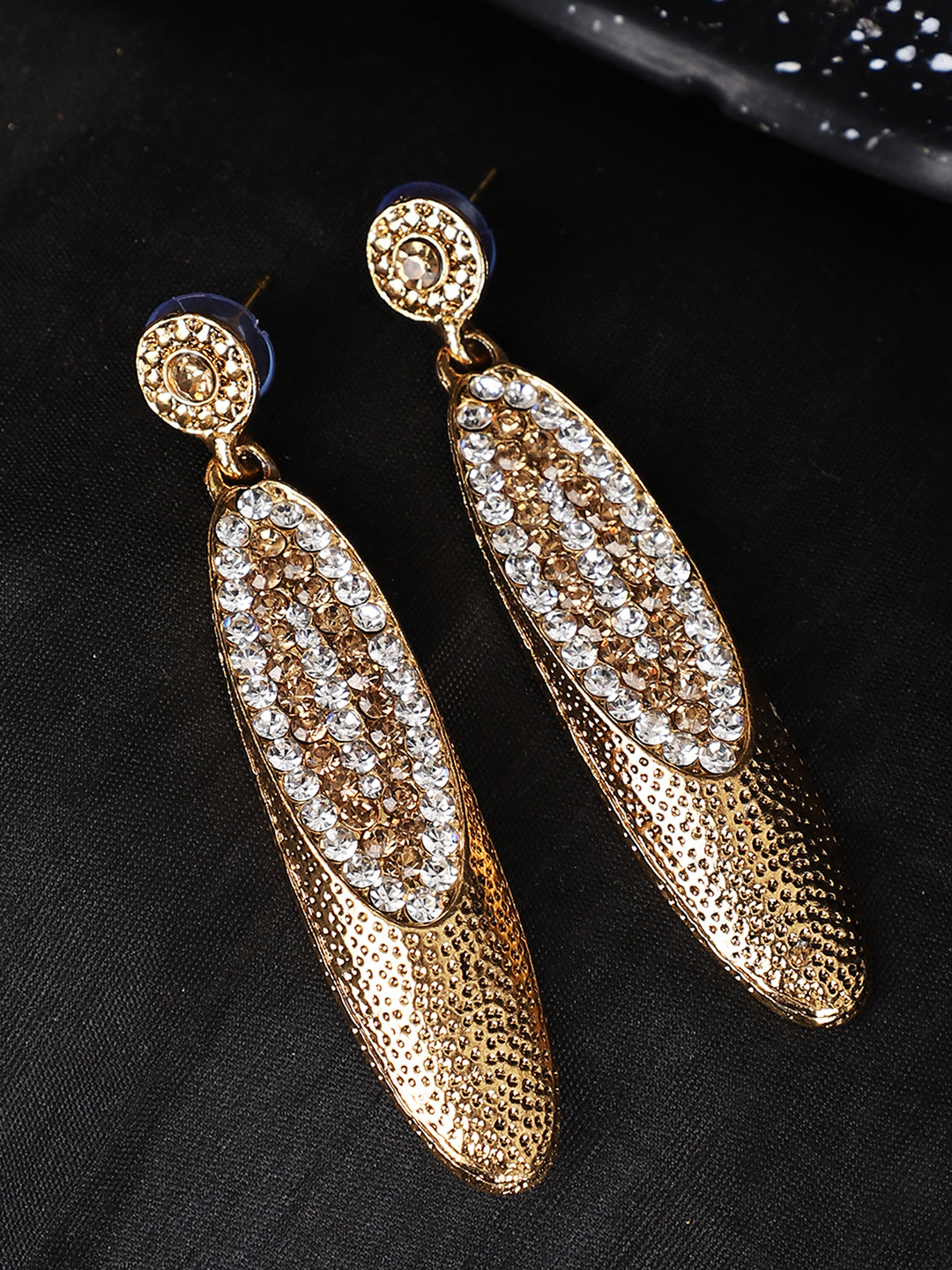 Women's Gold Plated Stone Studded Stylish White & LCT Drop Earring