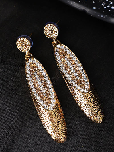 Women's Gold Plated Stone Studded Stylish White & LCT Drop Earring