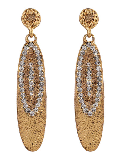 Women's Gold Plated Stone Studded Stylish White & LCT Drop Earring