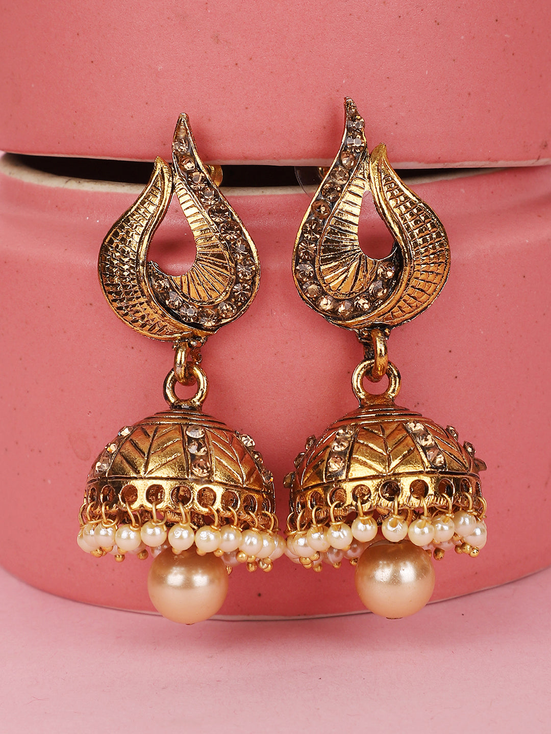 Women's Gold Tone Elegant LCT Stone Studded Traditional Jhumka Earring