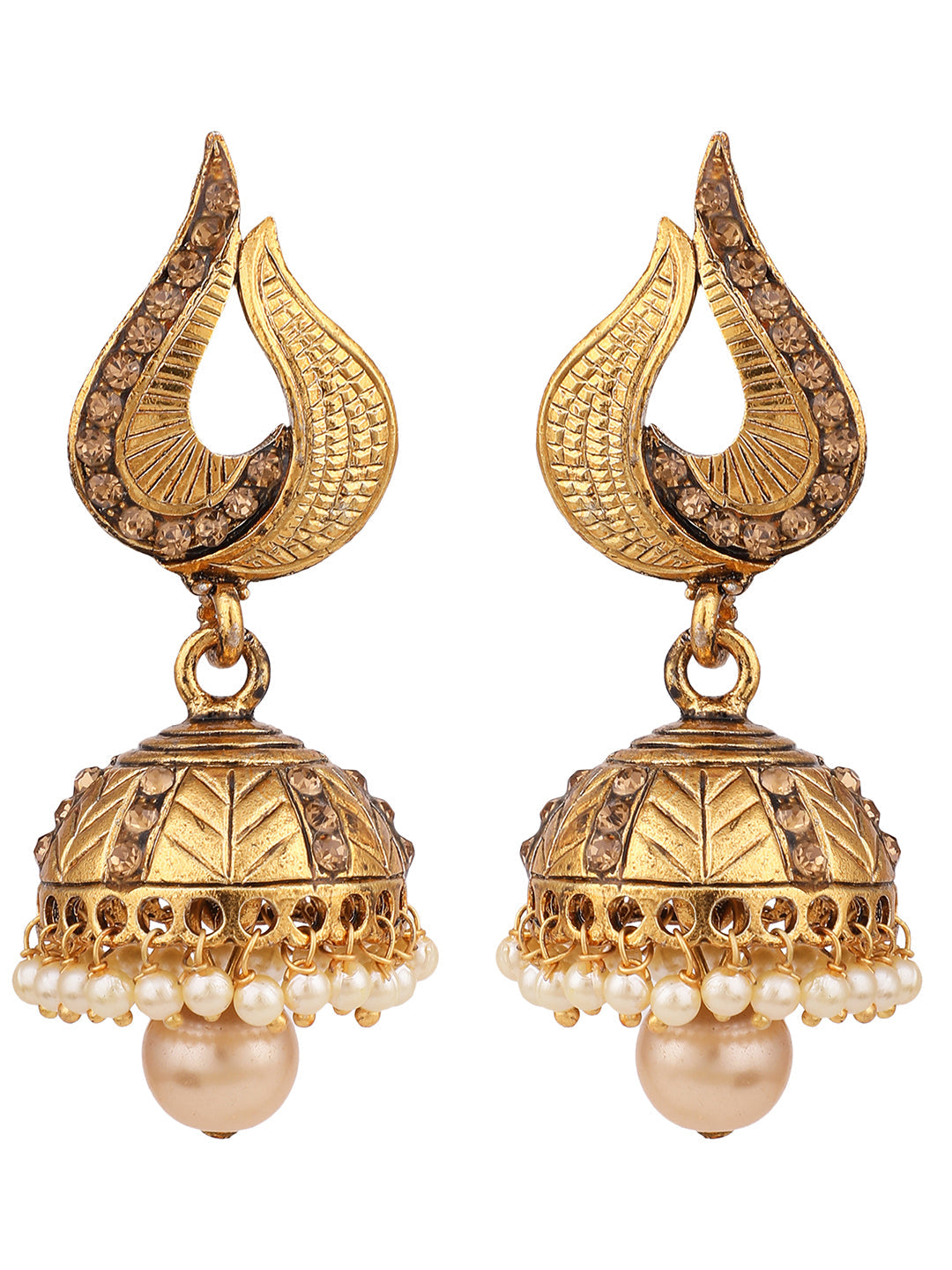 Women's Gold Tone Elegant LCT Stone Studded Traditional Jhumka Earring