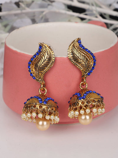 Women's Gold-Toned & LCT Stone Studded & Beaded Dome Shaped Jhumkas Earrings