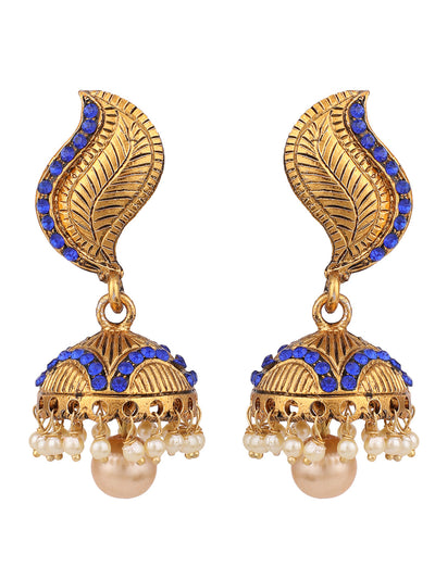 Women's Gold-Toned & LCT Stone Studded & Beaded Dome Shaped Jhumkas Earrings